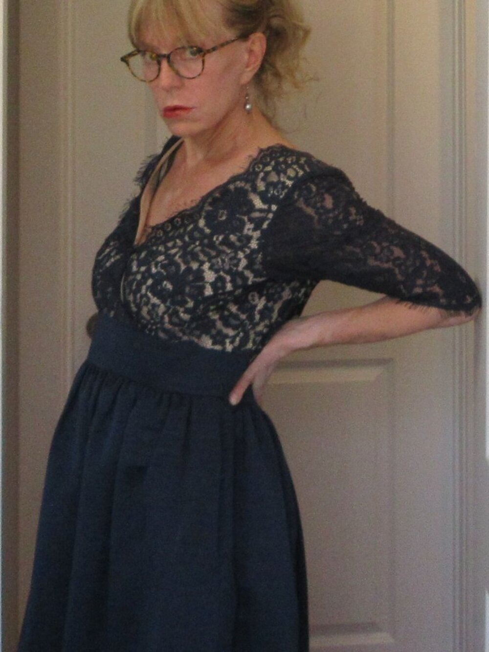 Eliza J Navy Blue Deep Decolletage Vintage Style Cocktail Dress, size 12